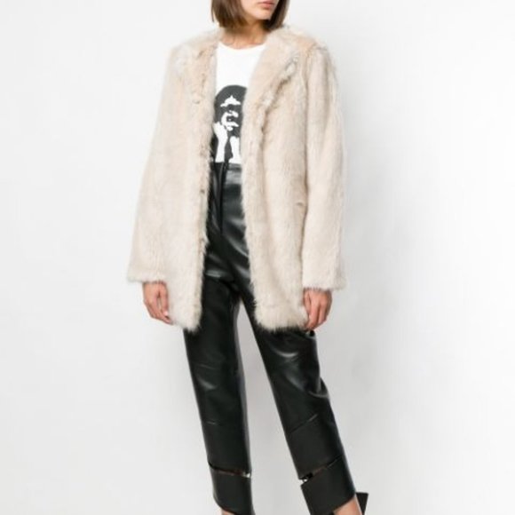 NWT Helmut Lang Faux Fur Oversize Coat Beige M - Picture 1 of 7